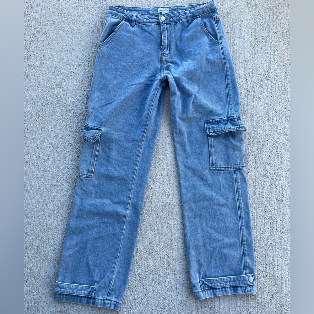 Superdown Denim Cargo Pants Size 27 Y2K Utility Straight Leg Blue Jeans